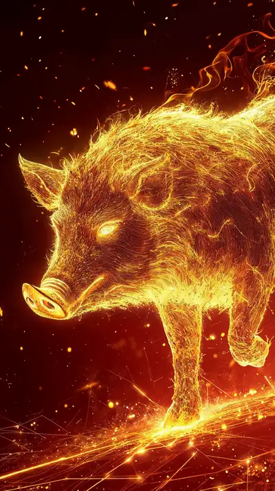 Lợn Vàng Neon - Hình Nền AI Art 4K Phong Thủy
