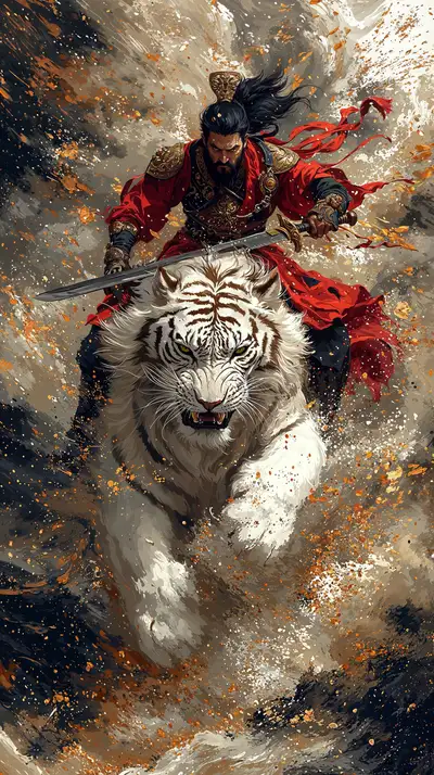 Chiến Binh Cưỡi Hổ Trắng - Huyền Thoại AI Art 4K