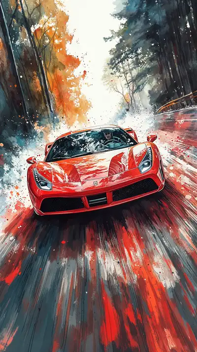 Siêu Xe Đỏ - Motion Watercolor AI Art 4K