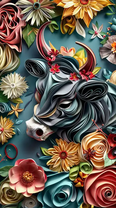 Hoa Lá 3D Paper Art - Mặt Quỷ Trang Trí Hình Nền AI 4K