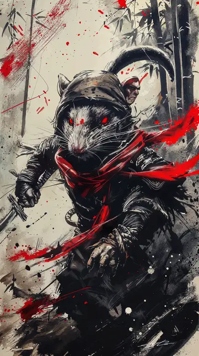 Chiến Binh Samurai Chuột - Cyberpunk Splatter Neon 4K