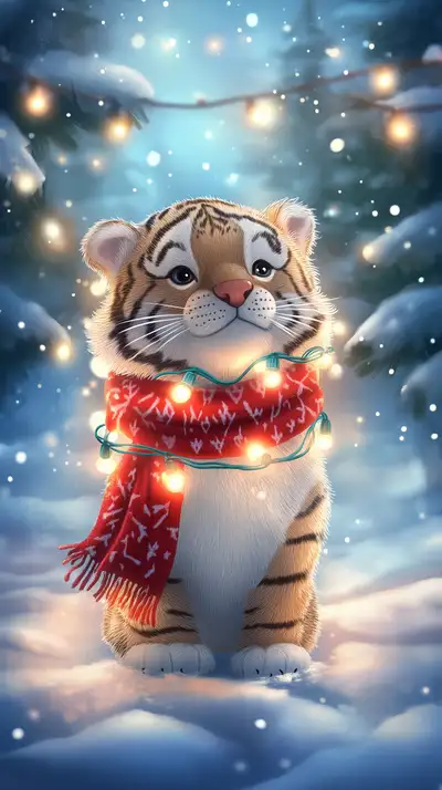 Mèo Con Mùa Đông - Đèn Neon Lạnh Ấm | Hình Nền AI Art 4K