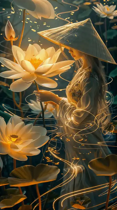 Phụ Nữ Hoa Sen Phong Thủy - Hình Nền AI Art 4K