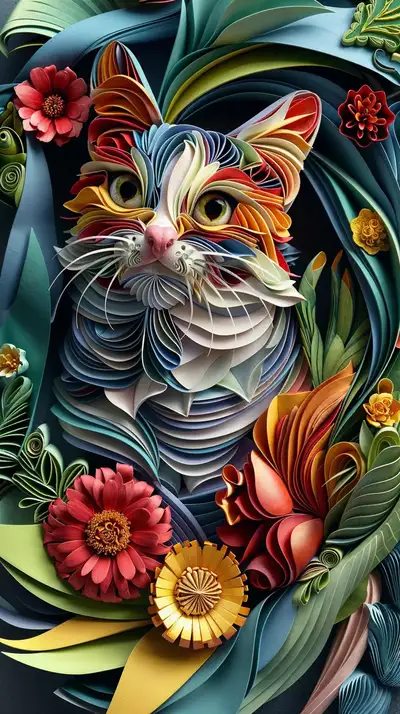 Mèo Đầy Sắc Màu - Nghệ Thuật 3D Paper Cut AI Art 4K