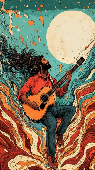 Nhạc Sĩ Dưới Trăng - Hình Nền Retro Bohemian AI Art