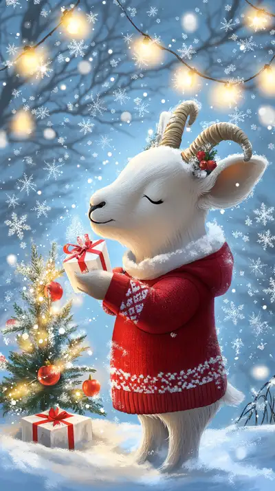 Dê Noel Xanh Tuyết - Hình Nền AI Art 4K