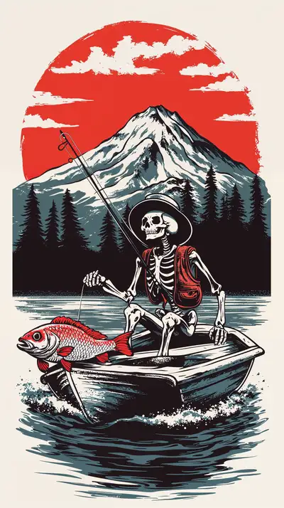 Xương Cốt Câu Cá Phong Thủy - Hình Nền AI Art 4K Retro