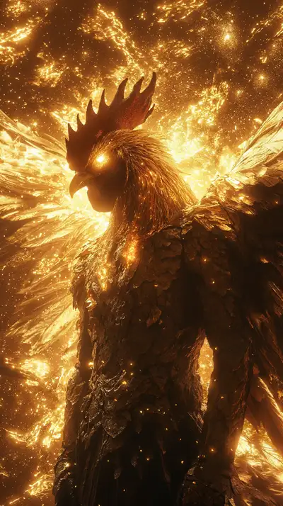 Gà Trống Vàng Phong Thủy - Hình Nền AI Art Cosmic 4K