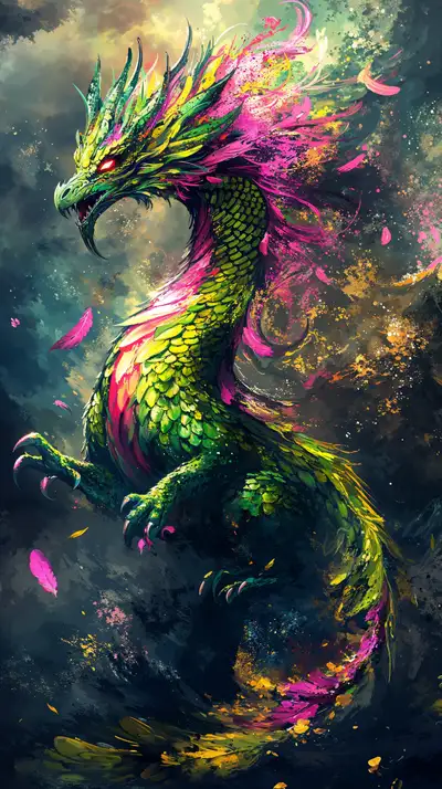 Rồng Huyền Thoại Neon Cosmic - Hình Nền AI Art 4K