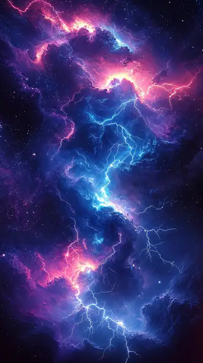 Tia Sét Vũ Trụ Hồng Xanh - Hình Nền AI Art 4K