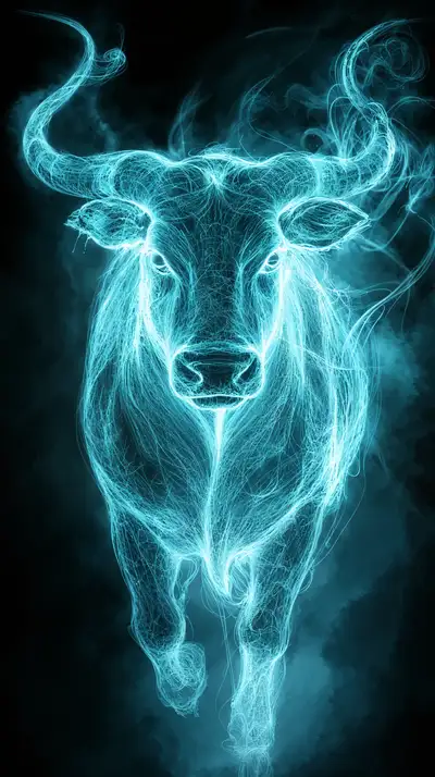 Bò Taurus Neon Sáng - Hình Nền AI Art Phong Thủy 4K