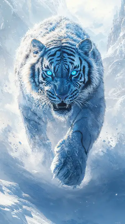 Hổ Trắng Xanh Lạnh - Hình Nền AI Art 4K