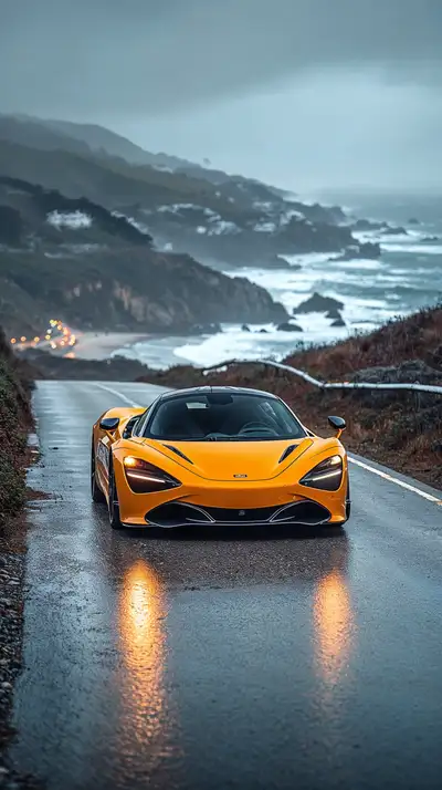 Xe McLaren Vàng Ánh Kim - Bến Cảng Bão Giông 4K