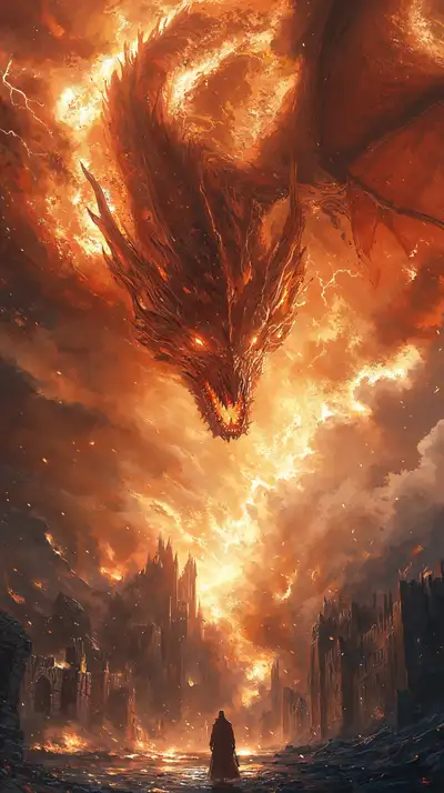 Rồng Lửa Thần Thoại - Hình Nền AI Art 4K Neon