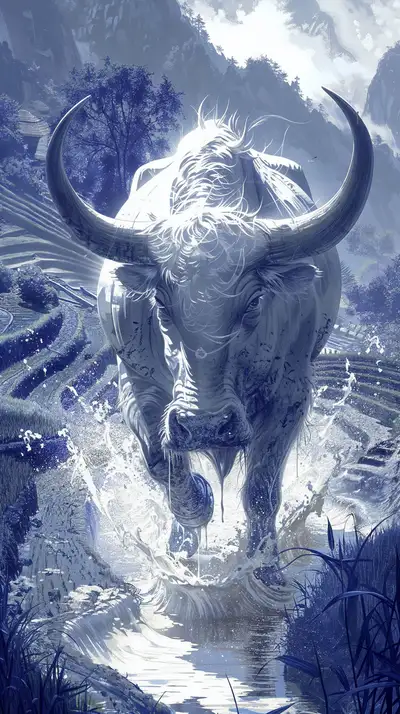 Trâu Phong Thủy Hùng Vĩ - Hình Nền AI Art 4K