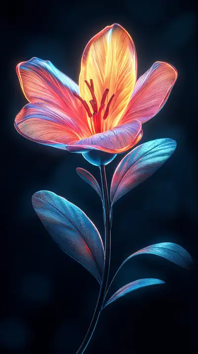 Hoa Neon Gradient - Hình Nền AI Art 4K Phong Thủy Màu Hồng Xanh