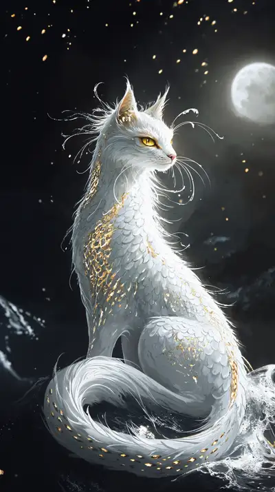 Cáo Trắng Linh Hồn Phong Thủy - Hình Nền AI Art 4K Vũ Trụ