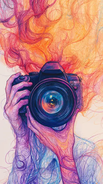 Tay Cầm Máy Ảnh - Hình Nền AI Art Gradient Neon 4K