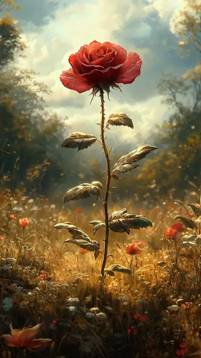 Bông Hồng Đỏ Lãng Mạn - Cánh Đồng Hoa AI Art 4K