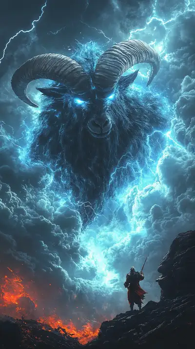 Dê Điện Xanh Cosmic - Hình Nền AI Art Phong Thủy