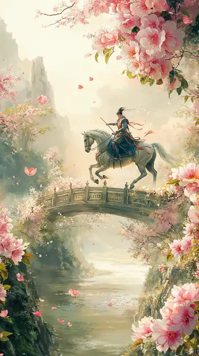 Chiến Binh Cưỡi Ngựa Hoa Mẫu Đơn - Hình Nền AI Art 4K