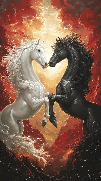 Ngựa Âm Dương Phong Thủy - Hình Nền AI Art Neon Cosmic