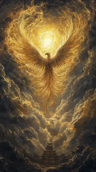 Phượng Hoàng Vàng Thiêng Liêng - Hình Nền AI Art 4K