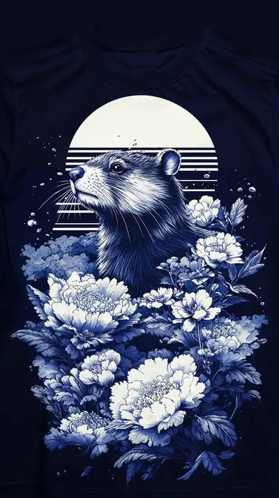 Cáo Xanh Lam Hoa Mẫu Đơn - Hình Nền Retro AI Art 4K