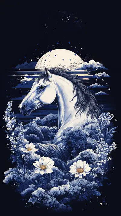 Ngựa Trắng Dưới Trăng - Hình Nền AI Art Thiên Thể