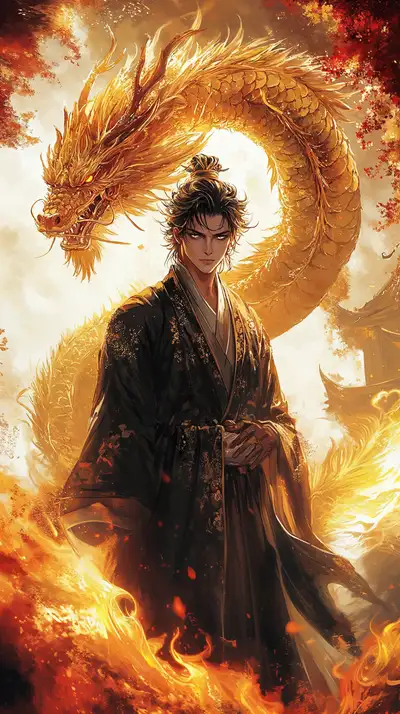 Rồng Vàng Phong Thủy - Anh Chàng Á Đông | Hình Nền AI Art 4K