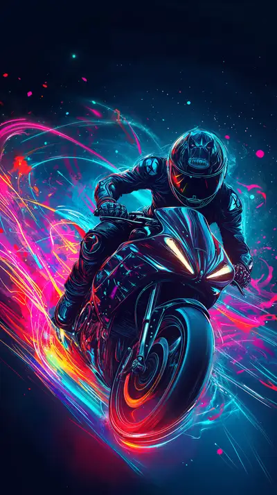 Người Lái Xe Máy Neon Cyberpunk - Hình Nền AI Art 4K