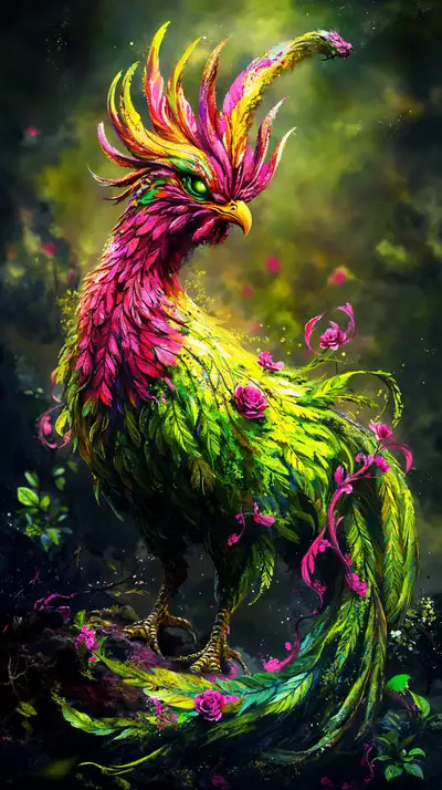 Chim Phượng Hoàng Huyền Thoại - Hình Nền AI Art Neon 4K