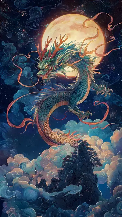 Rồng Vàng Phong Thủy Cosmic - Hình Nền AI Art 4K