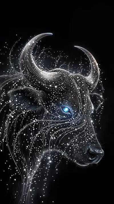 Trâu Vàng Cosmic Neon - Hình Nền AI Art 4K