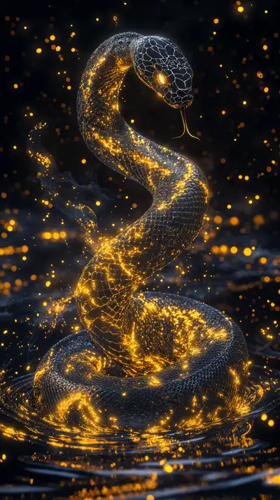 Rắn Vàng Neon Cosmic - Hình Nền AI Art 4K