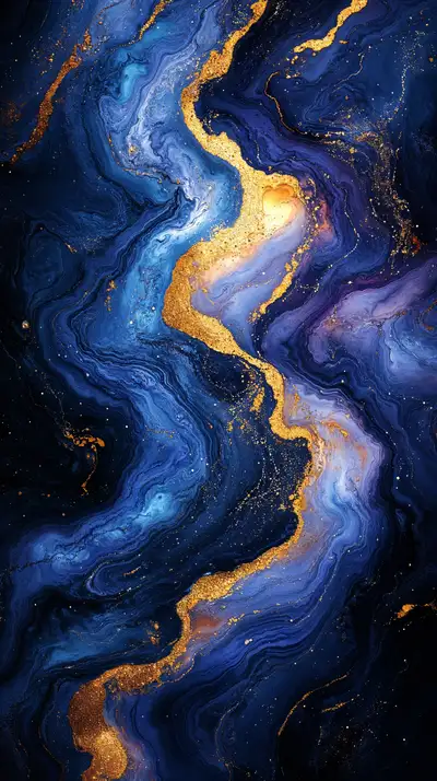 Lưu Chảy Vũ Trụ Xanh Vàng - Hình Nền AI Art Tuyệt Đẹp 4K