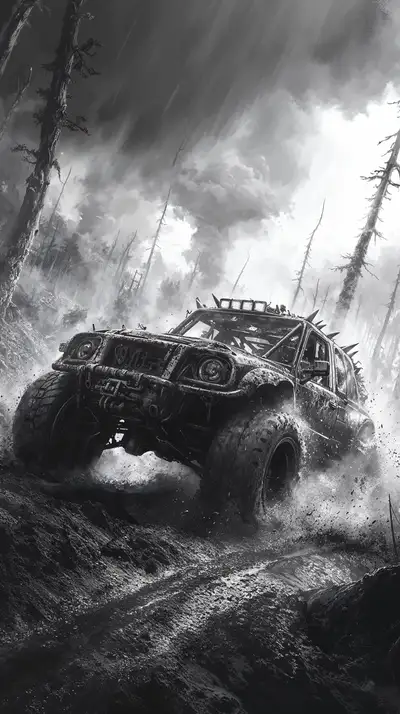 Xe Quân Sự Off-Road - Hình Nền Cinematic Monochrome 4K