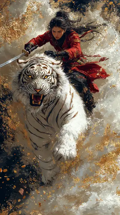 Hổ Trắng Huyền Bí - Cô Gái Chiến Sĩ | Hình Nền AI Art 4K