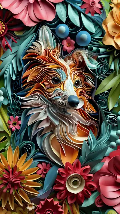 Chó Xinh Xắn 3D Hoa Sắc Sỡ - Hình Nền AI Art Pop