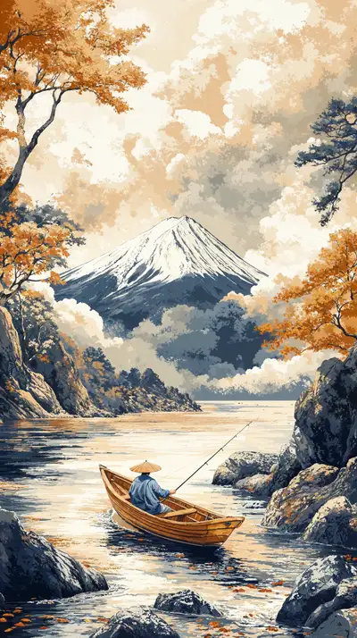 Núi Tuyết Hoài Cổ - Thuyền Câu Cá Watercolor AI Art 4K