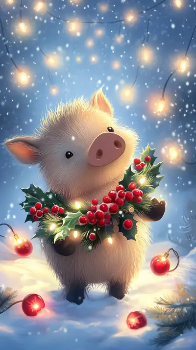 Lợn Trắng Tết Neon Bokeh - Hình Nền AI Art 4K