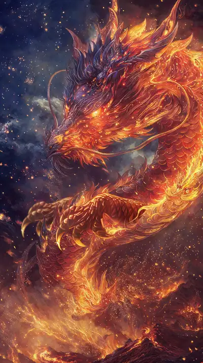 Rồng Lửa Vàng - Hình Nền AI Art Cosmic 4K