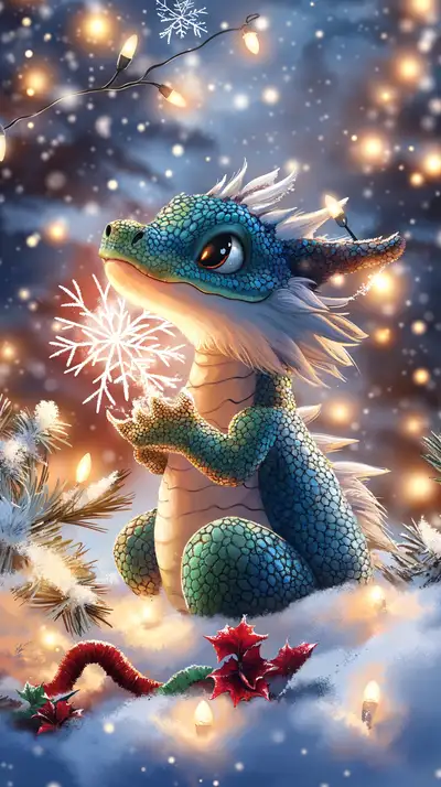 Rồng Tiên Xanh Phép Thuật Mùa Đông - Hình Nền AI Art 4K