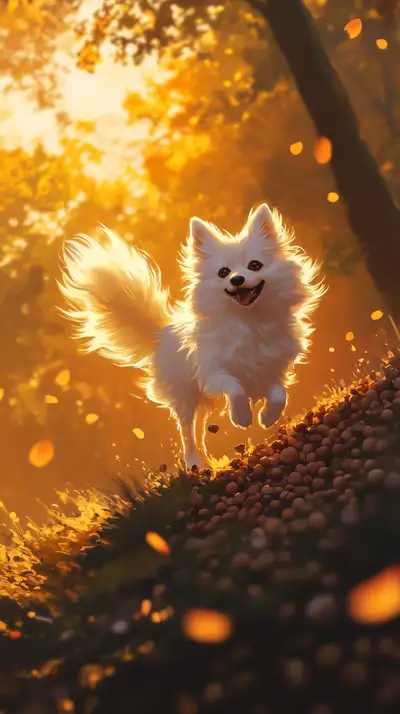 Chihuahua Trắng Ánh Sáng Vàng Kim - Hình Nền AI Art 4K