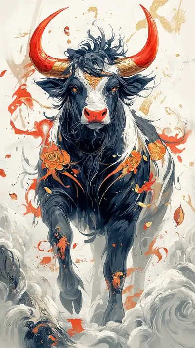 Trâu Phong Thủy Hoa Sen - Hình Nền AI Art Thần Thoại 4K