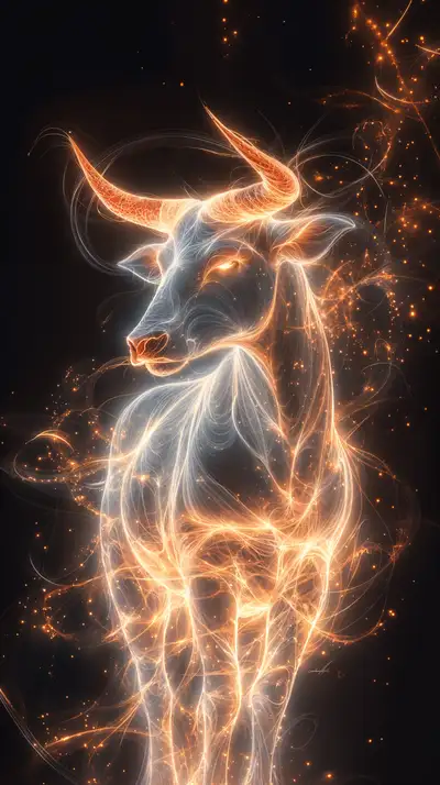 Trâu Vàng Neon - Hình Nền AI Art Năng Lượng Cosmic 4K