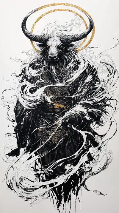 Trâu Vàng Huyền Bí - Hình Nền AI Art 4K Sketch