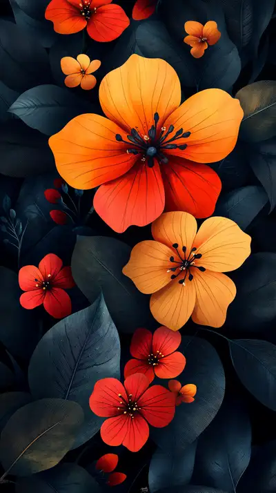 Hoa Cam Đỏ Neon - Hình Nền AI Art 4K