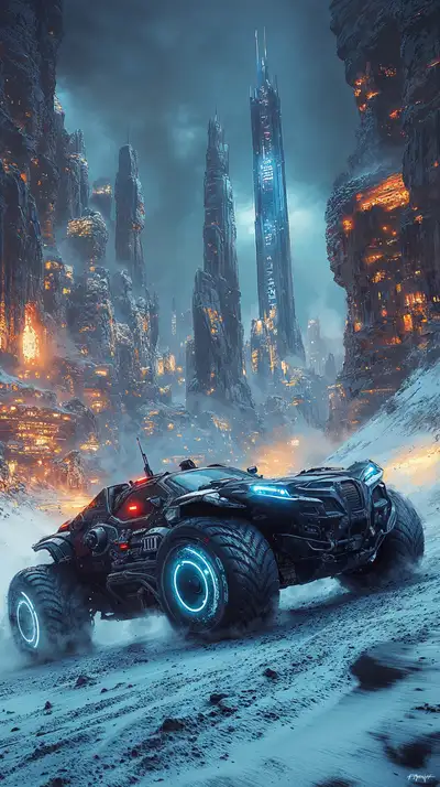 Xe Cyberpunk Xanh Neon Trong Thành Phố Tương Lai - Hình Nền AI Art 4K