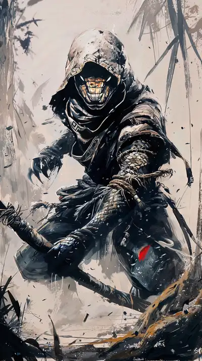 Samurai Ninja - Hình Nền AI Art Watercolor 4K